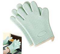 Guantes de horno de silicona verde, 2 manoplas de horno de silicona, resistentes al calor, forro suave, guantes de cocina con antideslizante e impermeable para cocinar, hornear, guantes de cocina