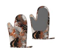 Guantes de horno decorativos con textura de mármol, con estampado de salpicaduras de cobre, gruesos, resistentes al calor, con lazo para colgar, para chef casero