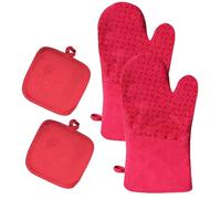 Guantes de Horno Kitchen Cakes, Guantes Horno Profesional, 2 Piezas Manoplas Horno y 2 Piezas Almohadillas Aislantes, Resistencia Al Calor 260 ° C, para Cocinar, Hornear y Asar (Rojo)