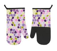 Guantes de horno lavables, guantes de horno con fragmentos geométricos, color rosa y verde, guantes de cocina, guantes geométricos de mosaico rosa pastel para manipulación de alimentos calientes