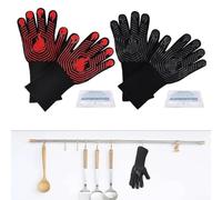Guantes de horno para barbacoa, resistentes al calor, ignífugos, con tiras de silicona, agarre antideslizante, protección de triple capa para manejar objetos calientes de forma segura, 1 par (negro)