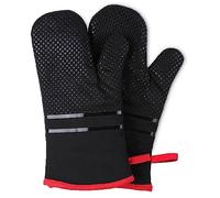 Guantes de horno, resistentes al calor, 672 °F, superficie de silicona antideslizante, guantes gruesos flexibles extra largos para cocina, cocinar, hornear, barbacoa, color negro