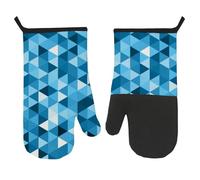 Guantes de horno resistentes al calor, capas triangulares azules y negras, guantes de horno para freidora de aire, guantes de mosaico geométrico azul y blanco para barbacoa, hornear, regalos para tío