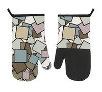 Guantes de horno resistentes al calor, guantes cuadrados suaves de color rosa pastel, guantes de protección de cocina, guantes de mosaico geométrico rosa azul para asar a la parrilla, cocinar, hornear