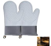 Guantes de Horno Resistentes al Calor, Guantes de Horno con Superficie Antideslizante de Silicona, 2 agarraderas de Silicona, Interior de algod贸n, Guantes de Silicona Gris para la Cocina