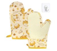 Guantes de Horno Resistentes al Calor, Guantes de Horno de algodón y Silicona para cocinar con Lindos Guantes de Horno de para Hornear microondas, con 2 Piezas de Gancho (Amarillo)