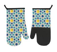 Guantes de horno resistentes, guantes de horno geométricos de estrellas azul azulado, guantes de horno para cocina, guantes geométricos de mosaico, para panaderos, chefs y cocina, regalos de