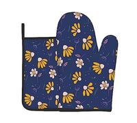 Guantes De Horno Y Agarraderas 2Pcs Flower Azul Marino | Guantes De Horno Y Agarraderas 2Pcs Suave Juego Manoplas Hornos Para Barbacoa Guante Cocina Juegos