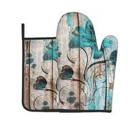 Guantes De Horno Y Agarraderas 2Pcs Flower Azul Turquesa | Guantes De Horno Y Agarraderas 2Pcs Resistentes Al Calor Guante Cocina Juegos Para Barbacoa Juego Manoplas Hornos