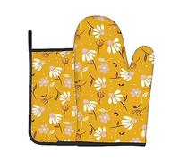 Guantes De Horno Y Agarraderas 2Pcs Flower De Color Amarillo Mostaza | Guantes De Horno Y Agarraderas 2Pcs Grueso Guantes Para Microondas Juegos Para Barbacoa Manoplas Horno Juego