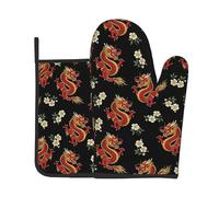 Guantes De Horno Y Agarraderas 2Pcs Flower De Dragón Japonesa | Guantes De Horno Y Agarraderas 2Pcs Impermeable Manoplas Horno Juego Para Cocina Guantes Para Microondas Juegos