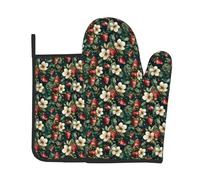 Guantes De Horno Y Agarraderas 2Pcs Flower De Fresa | Guantes De Horno Y Agarraderas 2Pcs Suave Guante Cocina Juegos Para Hornear Mitts And Pot Holders