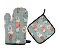 Guantes De Horno Y Agarraderas 2Pcs Flower De Helado | Guantes De Horno Y Agarraderas 2Pcs Resistentes Al Calor Mitts And Pot Holders Para Hornear Manoplas Horno Juego