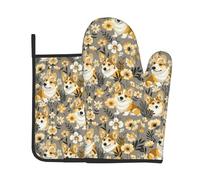Guantes De Horno Y Agarraderas 2Pcs Flower De Perro | Guantes De Horno Y Agarraderas 2Pcs Grueso Manoplas Horno Juego Para Hornear Guante Cocina Juegos