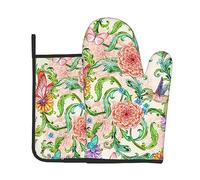 Guantes De Horno Y Agarraderas 2Pcs Flower Flower Verde | Guantes De Horno Y Agarraderas 2Pcs Práctico Juego Manoplas Hornos Para Cocinar Mitts And Pot Holders