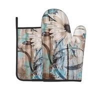 Guantes De Horno Y Agarraderas 2Pcs Flower Rústica | Guantes De Horno Y Agarraderas 2Pcs Resistentes Al Calor Manoplas Horno Juego Para Hornear Juego Manoplas Hornos