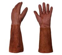 Guantes de jardinería, con agarre ergonómico, piel de ciervo ignífuga y aislante del calor, guantelete de protección total para poda de jard