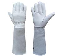 Guantes de jardinería de cuero vacuno para mujeres y hombres, guantes de jardín a prueba de espinas de cactus rosa (blanco XL)