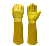 Guantes de jardinería de cuero vacuno para mujeres y hombres, guantes de jardín a prueba de espinas de cactus rosa (amarillo S)