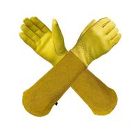 Guantes de jardinería resistentes de cuero vacuno de grano completo diseñados para el cuidado de plantas al aire libre, incluyendo recorte de malas hierbas y paisajismo (XL)