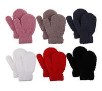 Guantes de lana de coral de color sólido cálidos de invierno para niños pequeños, guantes elásticos mágicos para bebés y niñas, de 1 a 4 años, 6 pares