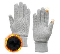 Guantes de lana merina ACUSHLA para hombres y mujeres - Forro térmico de peso pesado para clima frío de invierno con forro de vellón y pantalla táctil, guantes suaves de punto para la mano, gris, L