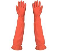 Guantes De Limpieza De Goma - Guante Reutilizable Largo Naranja De 45 Cm / 56 Cm De Longitud, Guantes para Lavar Platos Domésticos Impermeables, Guante Multiuso Cómodo Y Flexible | Protección resisten