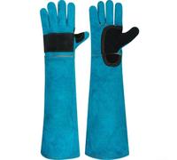 Guantes de manejo de animales de 60 cm de largo de cuero vacuno para protección a prueba para perros, gatos, pájaros, reptiles, guantelete resistente antiarañazos para entrenamiento de aseo, cetrería