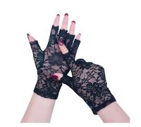 Guantes de media mano de encaje Guantes de encaje sexys sin dedos negros for mujer, guantes protección solar for, mitones conducción for novia, rejilla medio dedo for(Black)