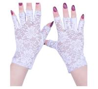 Guantes de media mano de encaje Guantes de encaje sexys sin dedos negros for mujer, guantes protección solar for, mitones conducción for novia, rejilla medio dedo for(WHITE)