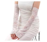 Guantes de media mano de encaje Guantes largos de encaje for mujer, mitones malla rejilla sin dedos, accesorios ciclismo for, calentadores brazos transpirables con protección solar(WHITE)