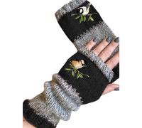 Guantes De Medio Dedo para Mujer Invierno Cálido Color Bloqueo Pájaro Bordado Tejido Sin Dedos Bufanda Y Guantes