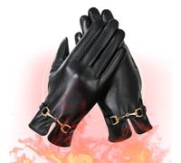 Guantes De Mujer, Material De Cuero De Terciopelo PU | Mitones A Prueba De Viento Gruesos De 22.5 Cm, Ropa Decorativa De Metal Compatible Con Pantalla Táctil Que Mejoran El Calor Para El Invierno Y El