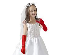 Guantes de niña de flores Pincess Perla Guantes largos de satén largos de princesa Accesorios de disfraz de princesa Accesorios de vestido de novia Guantes de cuentas para niñas Guantes de comunión