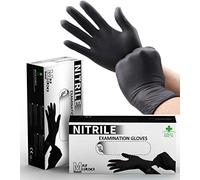 Guantes de nitrilo, guantes desechables negros, sin látex, ajustados y elásticos, ideales para uso alimentario y esteticista, sin polvo ni talco (100, S)