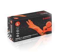 Guantes de nitrilo | Naranja | Reforzado | Duradero | Guantes de trabajo | Guantes Desechables | Guantes de Limpieza | Para Coche | Jardín (L)