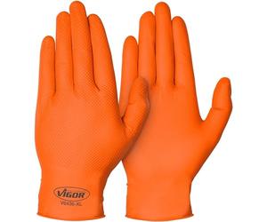 Guantes de nitrilo ViGOR V6436-XL 90 unidades I Excelente adherencia, incluso al manipular aceite, grasa, productos químicos y suciedad I Guantes para pantallas táctiles I Color: naranja (XL)