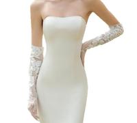 Guantes de noche bordados hasta el codo de tela de malla, accesorios de novia, ceremonia formal, reuniones, guantes de novia de tul transparente, Láctea, Talla única