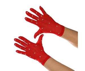 Guantes de patinaje artístico con diseño de malla elástica con diamantes de imitación termoestables y tela de secado rápido para interiores y exteriores para aplicaciones de hielo y escenario (rojo)