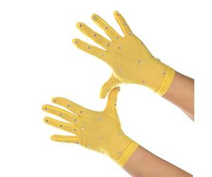 Guantes de patinaje artístico de Spandex de poliéster transpirable con diamantes de imitación termoestables para clima frío, entrenamiento de pista de hielo y eventos de rendimiento (amarillo)