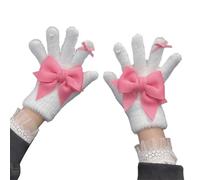Guantes De Perlas Blancas con Pajarita Y Adornos De Corazón con Orificio para Tocar Los Dedos Mujeres Y Estudiantes Uso Diario En Otoño E Invierno