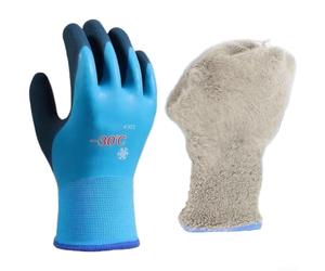 Guantes de pesca de látex grueso con carcasa impermeable de 360 grados, palma resistente a pinchazos y forro polar para uso en exteriores (azul)
