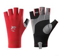 Guantes de pesca, par, agarre de silicona antideslizante, diseño transpirable de medio dedo, protección UV, secado rápido para pescadores (rojo)