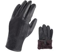 Guantes de piel auténtica para hombres y mujeres, guantes cálidos de invierno negros con forro polar en el interior, para clima frío, al aire libre, conducción, ciclismo