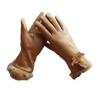 Guantes de piel de oveja auténtica para mujer, con forro polar grueso, cálidos, para conducir, motociclismo, equitación, champán, 6 12