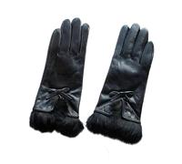 Guantes de piel de oveja auténtica para mujer, con forro polar grueso, cálidos, para conducir, motociclismo, equitación, Negro, 7 12