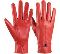 Guantes De Piel Mujer Elegantes Piel De Oveja Sintética Cálida De Invierno Para Mujer, Con Hebilla De Metal, A La Moda, Color Liso, Caja De Regalo - Naranja Intenso-Rojo - L