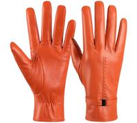 Guantes De Piel Mujer Piel De Oveja Sintética Cálida De Invierno Para Mujer, Hebilla De Metal, Estilo De Conducción, Color Liso, Caja De Regalo - Naranja - L