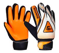 Guantes de portero de fútbol para niños, niños, jóvenes, adultos, portero, protección para porteros, guantes de apoyo para los dedos, muñeca junior, adecuado para 5 a 6 años, negro/naranja)