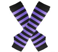 Guantes de punto a rayas sin dedos para mujer, mezcla de algodón y poliéster, longitud larga, estilo japonés Y2K, para las cuatro estaciones (talla única, morado claro)